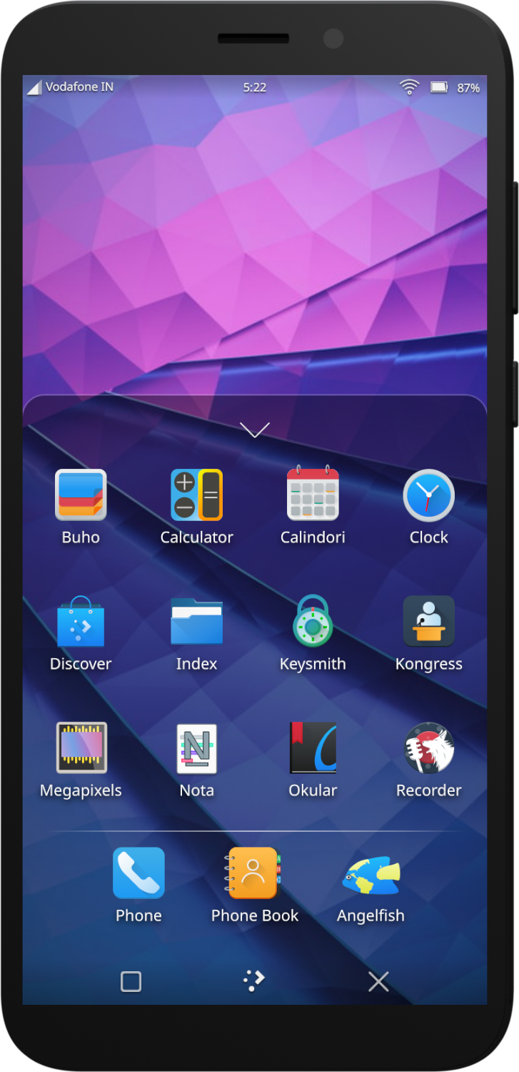 Pantalla d'inici del Plasma Mobile